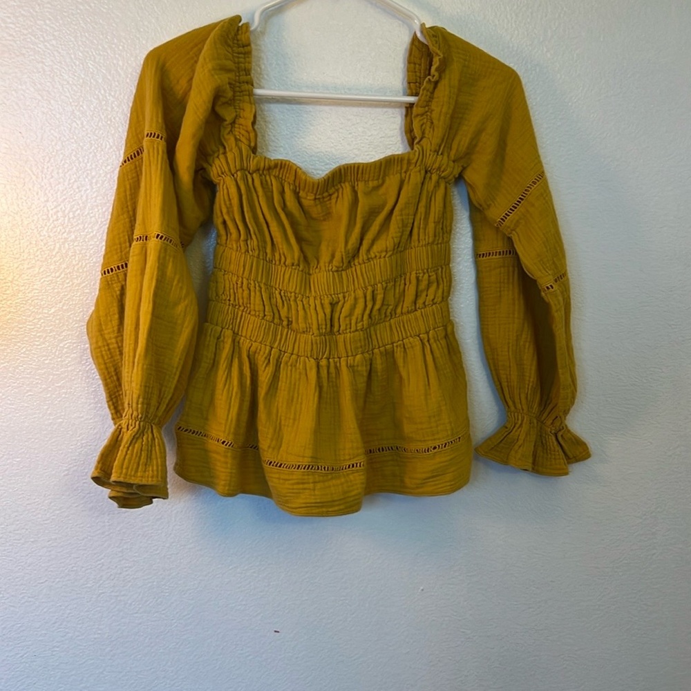 Mustard Yellow Square neck Puff Sleeve Women's Top